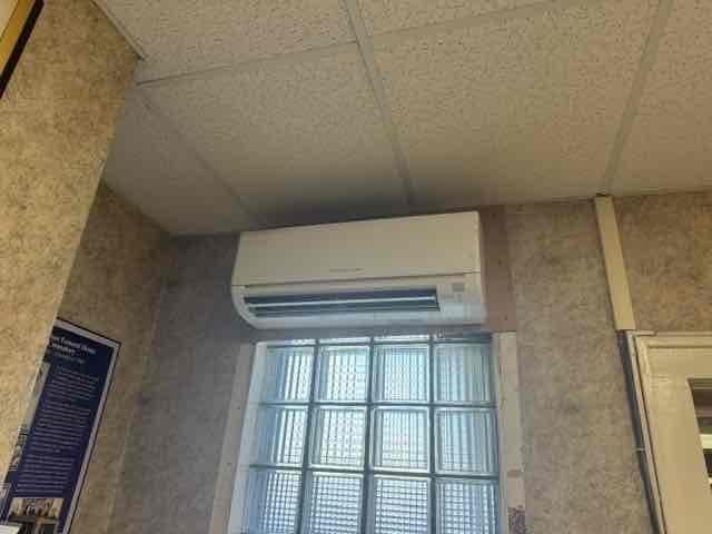 Completed routine maintenance inspection of wall-mounted ductless mini-split air conditioning system. Unit was found to be operating within normal parameters with proper airflow and temperature differential. Verified indoor evaporator unit mounting security, checked condensate drainage system for proper function, and confirmed all electrical connections were secure with no signs of wear or damage.