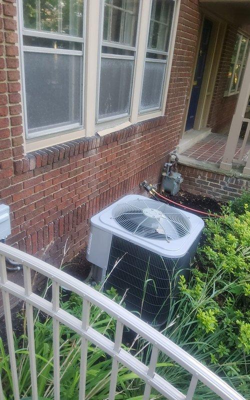 Completed routine air conditioning tune-up on residential outdoor condensing unit. Performed standard maintenance inspection, checked refrigerant levels, cleaned condenser coils, verified electrical connections, and tested system operation to ensure optimal cooling performance for the season.