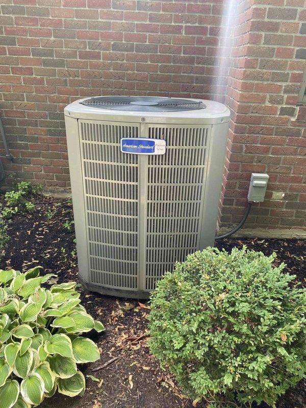 Completed comprehensive tune-up on 11-year-old American Standard air conditioning system. Performed full inspection of outdoor condensing unit and indoor air handler, checked all electrical connections and wiring, tested capacitors and contactors, verified refrigerant pressures, cleaned condenser coils, inspected blower motor assembly, and confirmed proper drainage through condensate system. All components found operating within manufacturer specifications. Provided quote for smart thermostat upgrade as requested.