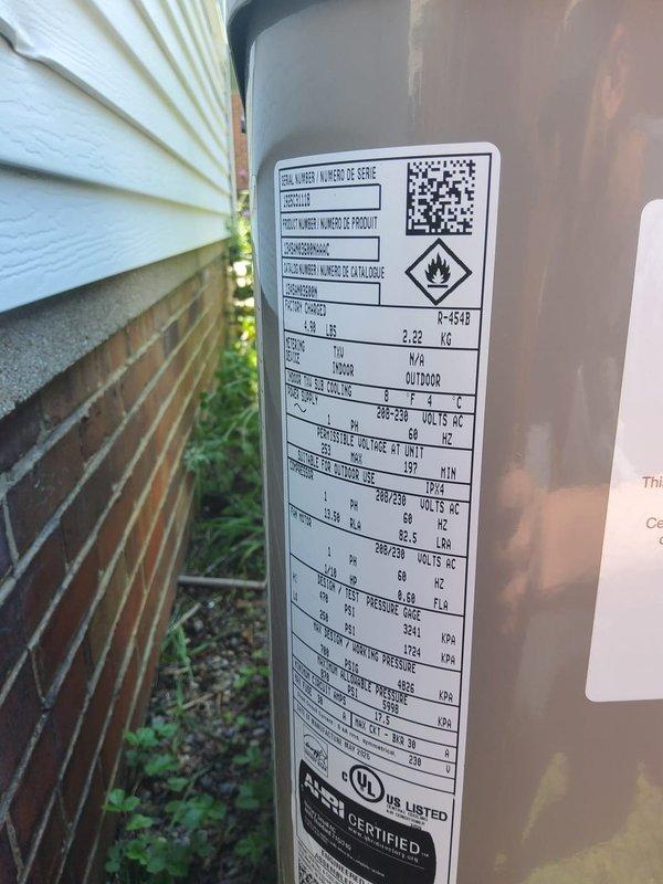 Responded to service call for 1-year-old air conditioning unit reported as excessively loud during operation. Performed comprehensive Home Plan Cooling Tune Up on system, conducting thorough inspection of outdoor condensing unit including verification of electrical specifications, refrigerant pressures, and mechanical components. Unit specifications documented via nameplate data showing 208-230 VAC system with AHRI and UL certifications. All maintenance procedures completed per manufacturer guidelines, system operating within normal parameters upon service completion.