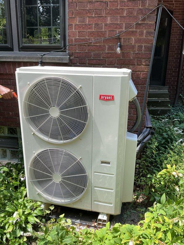 Completed scheduled cooling season maintenance on multi-zone ductless mini-split system serving residential property. Performed comprehensive tune-up on three-year-old Bryant outdoor condensing unit and interior wall-mounted air handler, including cleaning coils, inspecting refrigerant lines, verifying proper drainage, checking electrical connections, and testing system operation to ensure optimal performance for the cooling season ahead.