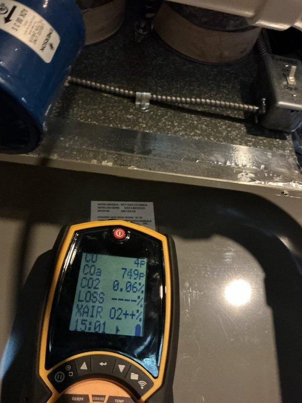 Completed comprehensive tune-up on 8-year-old furnace system operating within normal parameters. Performed full diagnostic testing including combustion analysis showing proper temperature readings and zero CO2 emissions, inspected all mechanical components, verified proper airflow through heat exchanger, and confirmed outdoor condensing unit functionality with no deficiencies noted.
