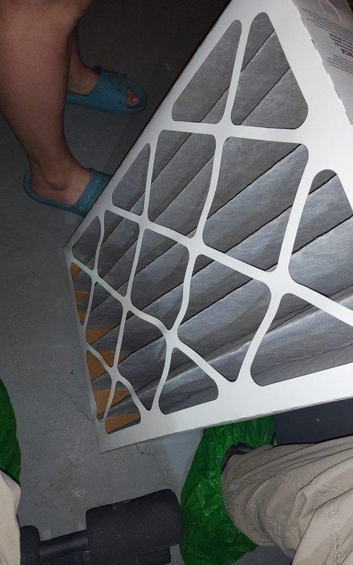 Completed scheduled AC maintenance including system inspection and filter replacement. Installed new air filter with clean pleated media to ensure proper airflow and system efficiency for the cooling season.
