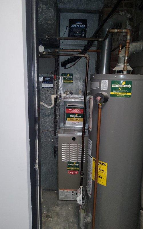 Performed cooling tune-up on 10-year-old residential HVAC system as part of scheduled maintenance plan. Initial service call completed accessible inspection and documentation of furnace and mechanical equipment in utility closet; return visit scheduled with ladder to access elevated cooling components and replace air filter.