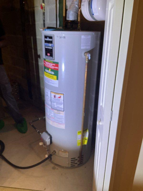 Performed routine maintenance flush on residential tanked water heater to remove sediment buildup and ensure optimal performance. Unit inspected and confirmed to be in proper working condition with all connections, piping, and safety components functioning as designed.
