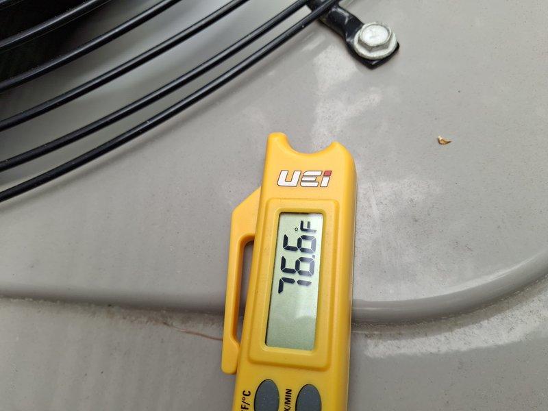 # HVAC Maintenance - Cooling System Service

Performed routine maintenance on a 2-year-old air conditioning system. Upon inspection, discovered ice accumulation on the evaporator coil, indicating a potential airflow restriction or refrigerant issue. Measured supply air temperature at 76.5°F, confirming reduced cooling capacity due to the icing condition. Investigated the root cause by checking air filter status, verifying proper airflow across the coil, and assessing refrigerant charge levels. Allowed the system to thaw completely before completing diagnostic measurements. Cleared any blockages affecting airflow, ensured proper system operation, and verified temperature differentials returned to normal operating range. System restored to proper cooling function with no further ice formation observed.