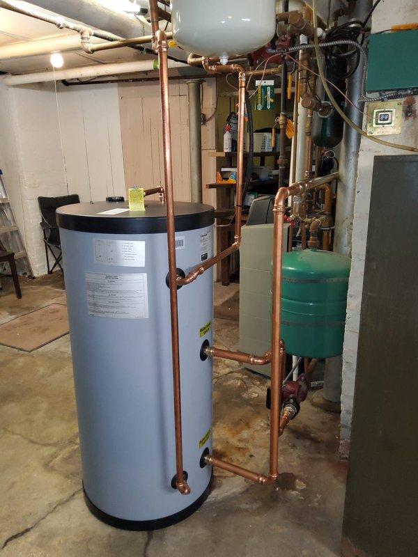 Replaced residential water heater storage tank with new unit, including all necessary plumbing connections and proper integration with existing system components. Tested and cycled equipment to verify proper operation and confirm all connections were secure and functioning correctly.