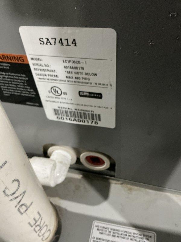 Completed routine maintenance on a 10-year-old Goodman EC1P96CD-1 air conditioning system. Performed standard tune-up procedures including inspection of refrigerant lines, verification of system pressures, and documentation of equipment condition with unit serial number 0616A00178.