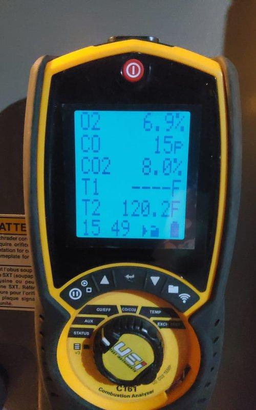 Completed routine pre-winter tune-up on 8-year-old furnace located in basement. Performed comprehensive system inspection including combustion analysis which revealed CO levels at 16 ppm and CO2 at 8.8%, with supply temperature reading 120.3°F and temperature rise at 49.4°F. Verified proper operation of gas valve assembly, inspected all electrical connections and wiring throughout unit, and confirmed blower motor functionality. All components found operating within manufacturer specifications and system ready for heating season.