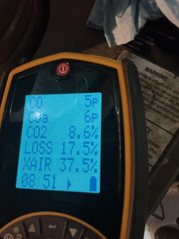 Completed comprehensive boiler maintenance on residential heating system, performing combustion analysis which revealed CO levels at 5 ppm, O2 at 6%, efficiency at 8.6%, CO2 at 17.5%, with 37.5% heat loss and 51% excess air. Inspected Lennox furnace unit, copper piping network, venting system, and all associated components including shut-off valves and condensate drainage. Coordinated with scheduling for separate hot water tank service to be performed under independent work order.