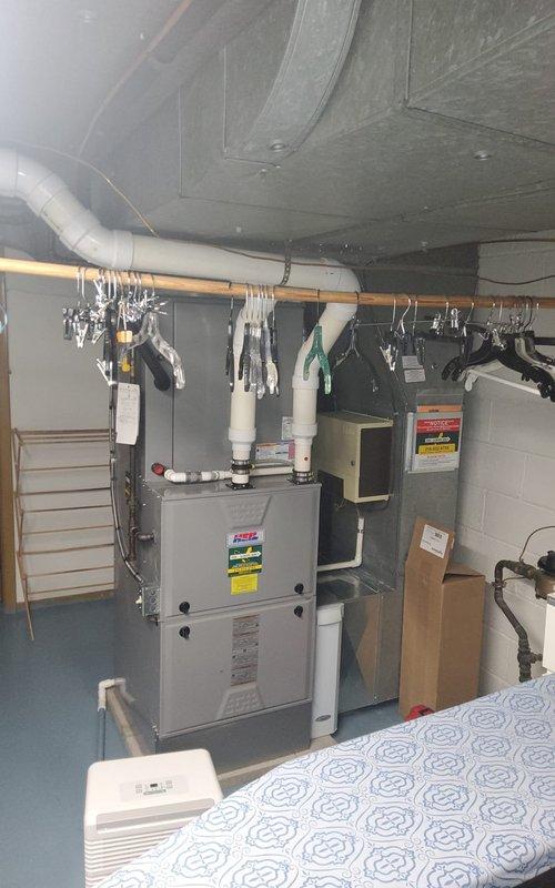 Completed fall preventative maintenance and tune-up on 8-year-old residential furnace system. Performed comprehensive system inspection, combustion analysis showing oxygen levels at 7.24%, carbon monoxide at 10 PPM, and carbon dioxide at 7.8% with stack temperature of 96.3°F, confirming safe and efficient operation. All system components checked and found operating within manufacturer specifications, unit ready for heating season.