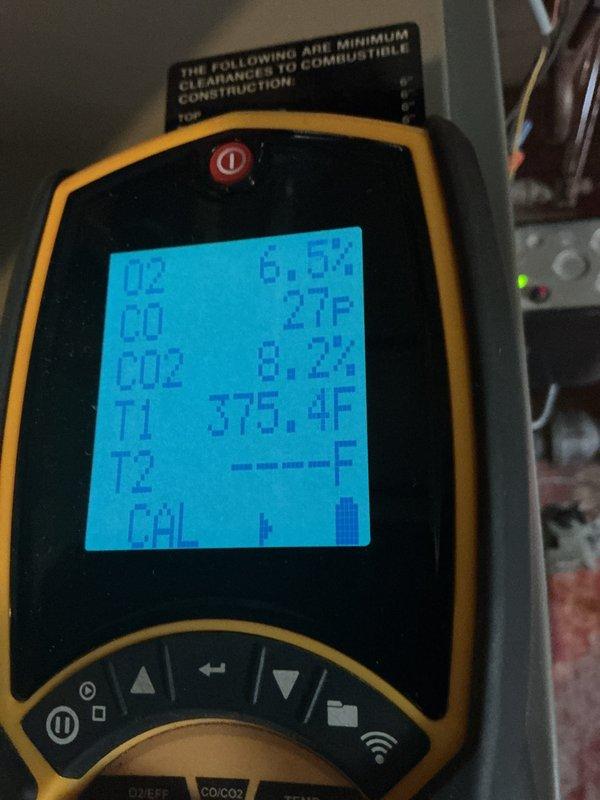 Completed annual maintenance and tune-up on 9-year-old Lennox furnace system. Performed comprehensive inspection of all mechanical components, verified proper operation of burner assembly, and conducted combustion analysis. Flue gas readings confirmed optimal efficiency with oxygen level at 6.3%, carbon dioxide at 8.2%, carbon monoxide at 0 ppm, and stack temperature at 375.4°F. All measurements within manufacturer specifications. Inspected heat exchanger, blower assembly, and ductwork connections. Verified proper clearances to combustible materials and confirmed all safety labels intact. System operating properly with no issues found. Unit is in good working condition.