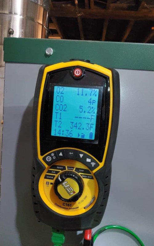Performed annual boiler maintenance and tune-up on residential heating system. Conducted comprehensive combustion analysis using digital analyzer, measuring oxygen levels, carbon monoxide, carbon dioxide, flue gas temperatures, and overall combustion efficiency to ensure safe and optimal operation. Inspected boiler unit, copper piping connections, valves, fittings, and ductwork system; all components found operating within normal parameters and system performing efficiently.