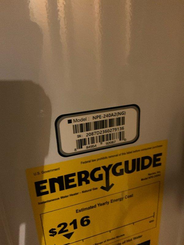 Performed routine maintenance flush on Navien NPE-240A2 tankless water heater to remove mineral buildup and maintain optimal performance. Completed descaling procedure using appropriate flushing solution, circulated through heat exchanger, and refilled system. Verified all plumbing connections, shut-off valves, and drain lines under sink cabinet were secure and operating properly upon completion.