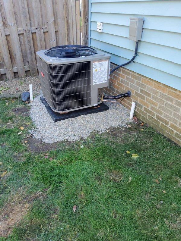 Completed full HVAC system replacement including furnace, evaporator coil, and outdoor condensing unit. Installed new ecobee smart thermostat and removed existing humidifier from ductwork, patching opening to restore proper airflow. All equipment installed to manufacturer specifications with proper electrical connections, refrigerant lines, and condensate drainage. System tested and operational.