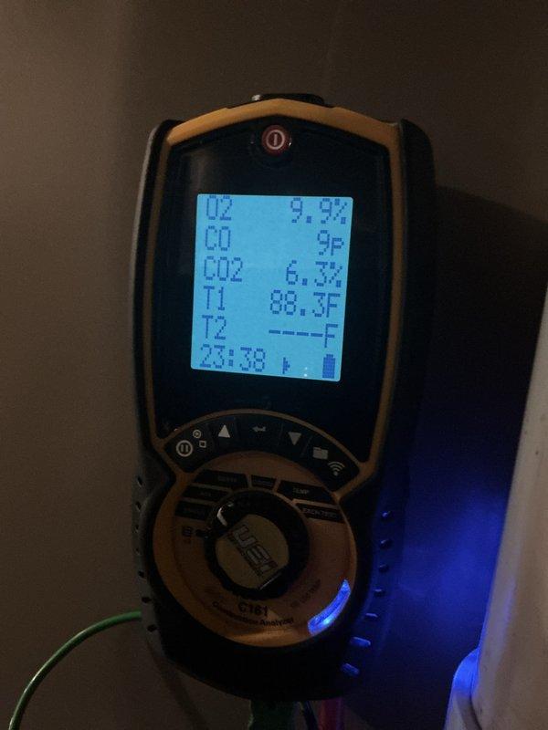 Completed preventive maintenance on a 14-year-old gas-powered heating system. Performed combustion analysis using digital analyzer, recording oxygen, carbon monoxide, carbon dioxide levels, and temperature differentials to verify safe and efficient operation. Inspected blower assembly and fan motor, confirming proper airflow and mechanical integrity of all rotating components.