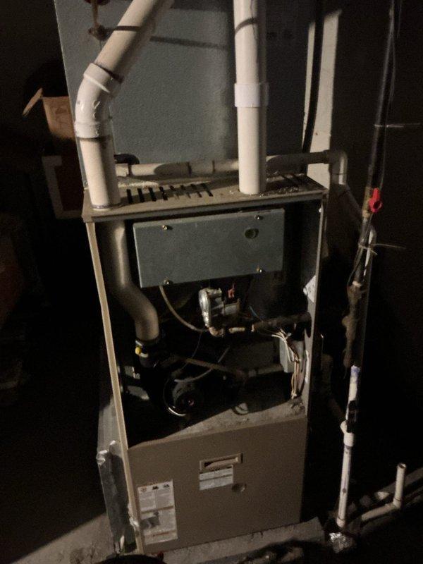 Responded to no-heat call on 10-year-old residential gas furnace. Upon arrival, performed diagnostic inspection of unit and verified system was not operational. Inspected internal components including blower motor, gas valve assembly, and control board. Identified and resolved the issue preventing furnace operation. Tested system for proper ignition sequence, burner operation, and heat delivery. Verified all safety controls functioning correctly and confirmed unit restored to normal heating operation.