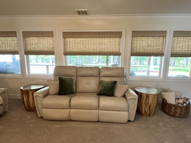 Custom Motorized Woven Wood Roman Shades project completed in Acworth, GA.  Custom Motorized Woven Wood Roman Shades project completed in Acworth, GA.