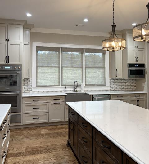 Custom Cordless Woven Wood Roman Shades project completed in Palmetto, GA. 