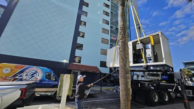 Myrtle Beach Generators installed a new 150KW Generac Liquid Cooled Generator for The Sands Hotel. This reliable unit ensures sprinkler pumps and emergency lighting function during power outages.