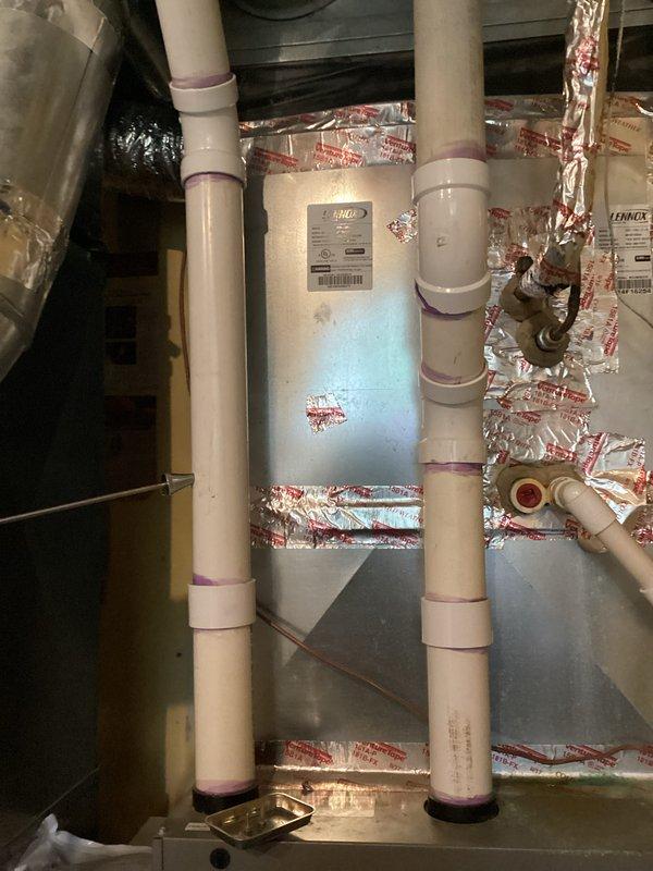 Performed scheduled maintenance tune-up on Lennox HVAC system with integrated Aprilaire accessory. Inspected all components including ductwork connections, PVC drainage/ventilation pipes, and electrical connections at furnace. Unit was operational upon arrival with no issues noted; all systems verified functioning within proper parameters.