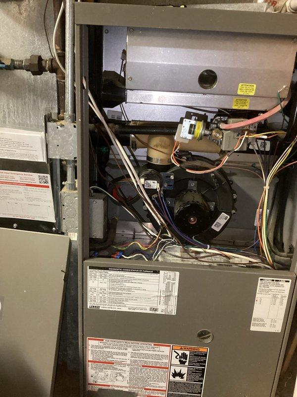 Responded to call for 19-year-old Lennox furnace experiencing intermittent power/reset issues. Performed comprehensive maintenance inspection on the system including control board, wiring connections, and safety switches. Unable to reproduce reported issue during service visit; system functioning normally at time of inspection. Customer advised to contact for follow-up service if problem recurs.