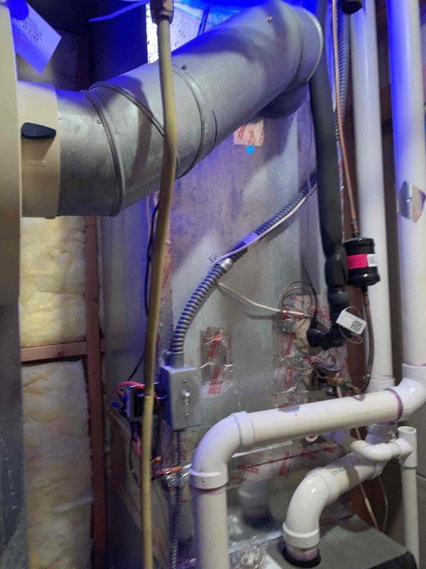 Successfully installed a filter cabinet upgrade and UV light system on the HVAC unit. The UV purification system was properly integrated with the existing equipment, with all connections securely fastened and verified. System was tested for proper operation with the new filter and UV light functioning as designed.