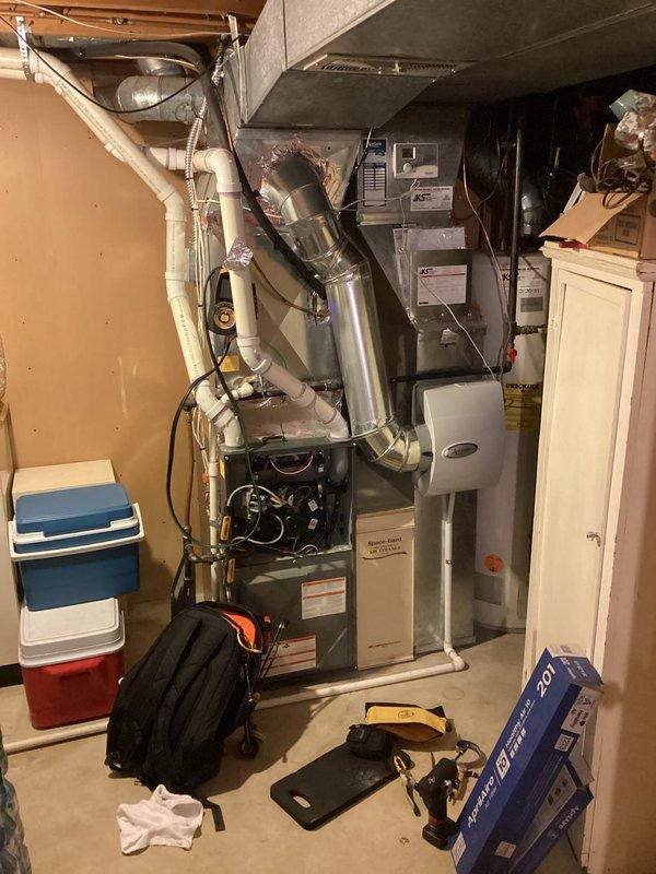 Performed preventative maintenance on furnace system during scheduled 8-12 arrival window. Activated humidifier for winter season operation. Conducted comprehensive diagnostic testing with combustion analyzer, confirming proper system operation with temperatures at 78°F and 109°F, CO2 at 8.5%, and relative humidity at 39.3%.