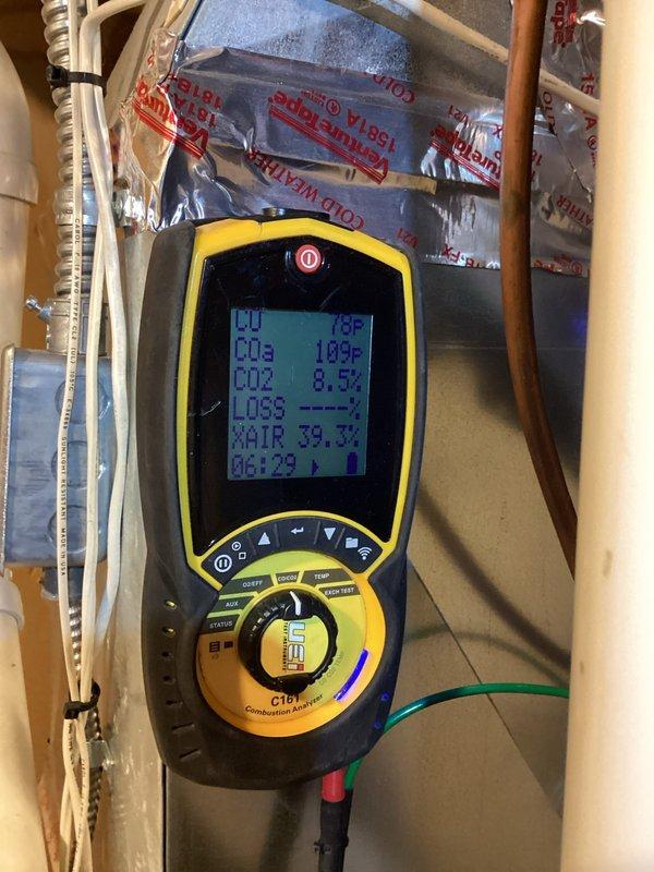 Performed preventative maintenance on furnace system during scheduled 8-12 arrival window. Activated humidifier for winter season operation. Conducted comprehensive diagnostic testing with combustion analyzer, confirming proper system operation with temperatures at 78°F and 109°F, CO2 at 8.5%, and relative humidity at 39.3%.