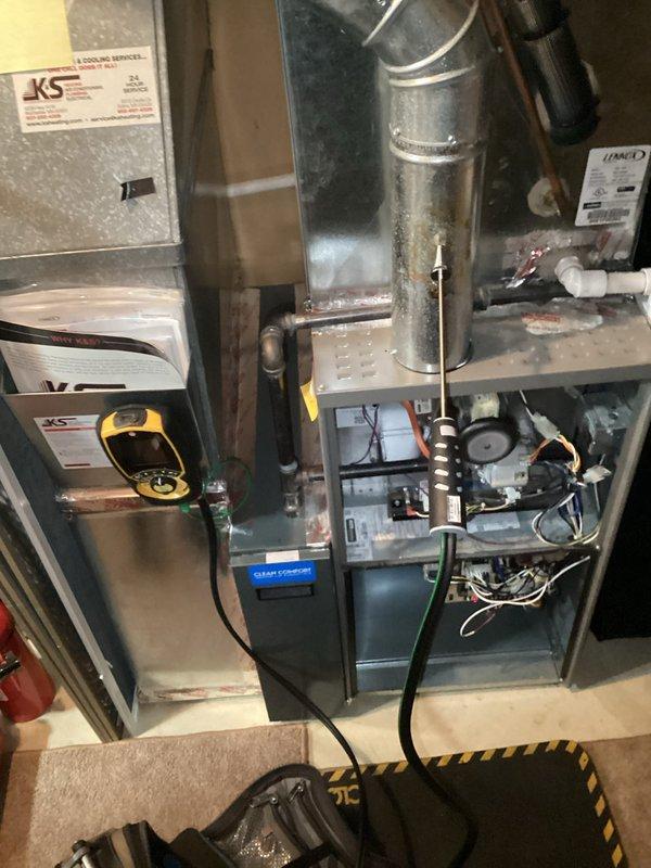 Performed scheduled preventative maintenance on residential HVAC system. Conducted comprehensive combustion analysis with readings showing CO2 at 7.6%, system loss at 19.1%, and excess air at 56.2%. Unit was operating within normal parameters with no operational issues identified.