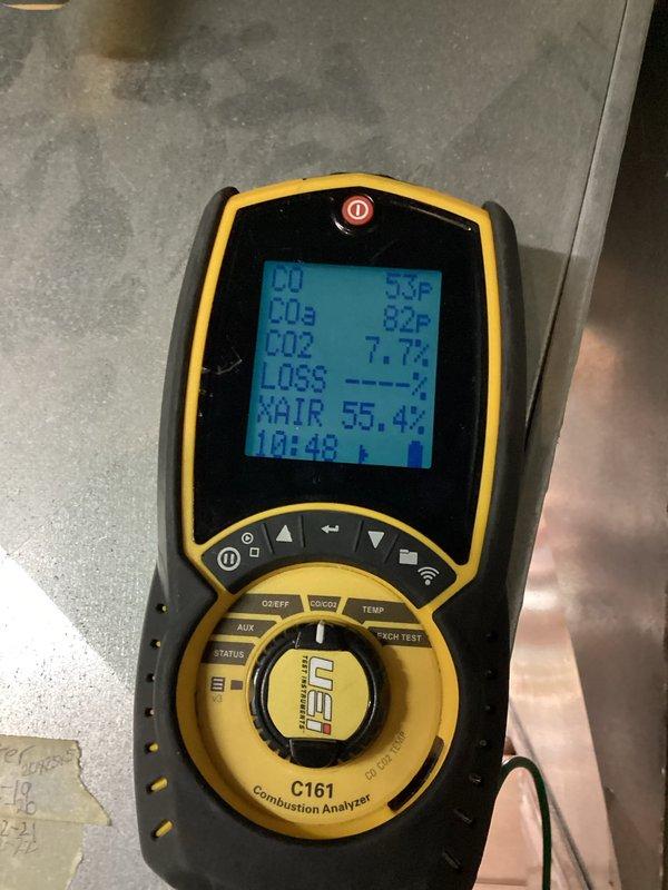 Performed a comprehensive furnace preventative maintenance tune-up, including full system inspection. Combustion analysis testing revealed CO readings of 53°F with CO2 at 7.7% and air temperature at 55.4°F, indicating proper combustion performance. All internal components were examined for wear and proper operation, with particular attention to motor function and electrical connections.