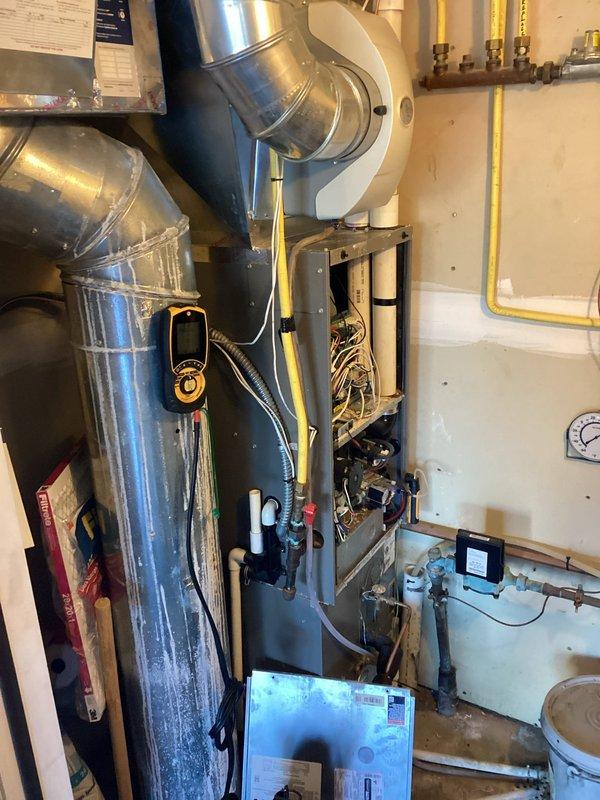 Performed routine air handler tune-up as scheduled, arriving between 8:12-10:30am. Conducted comprehensive system inspection with diagnostic testing on residential furnace unit with connected ductwork. All components verified operational with no issues detected; system is functioning properly and has been fully tuned to manufacturer specifications.