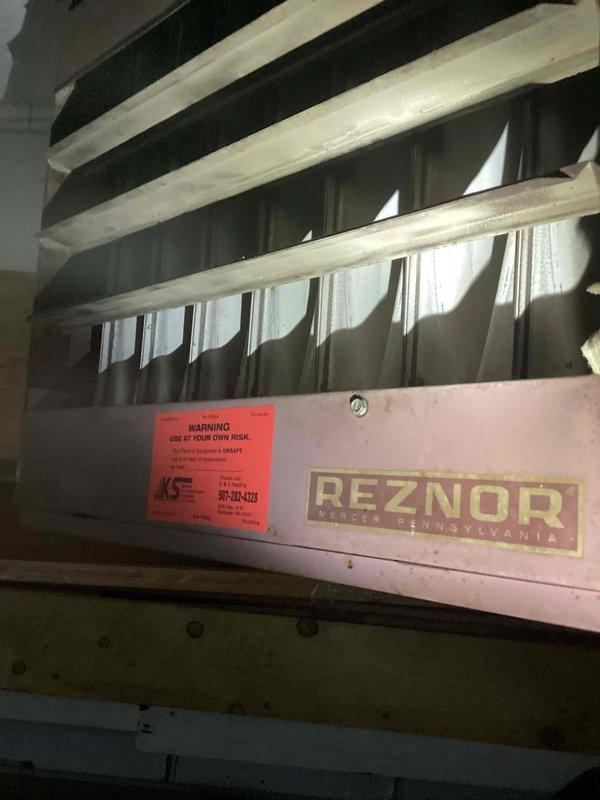 Responded to no-heat call for garage heater not lighting. Upon diagnostic testing with UEi test instrument, identified severely damaged heat exchanger on Reznor unit. Red-tagged system and shut down due to safety hazard. Customer informed of necessary replacement.
