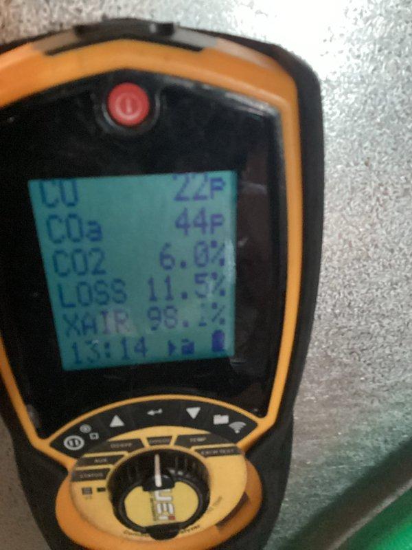 Performed scheduled maintenance tune-up on the heating system with arrival between 8-12 as arranged. Conducted comprehensive combustion analysis using electronic measurement device, monitoring CO2, CO3, and excess air levels. Unit was operating within normal parameters with no issues identified.