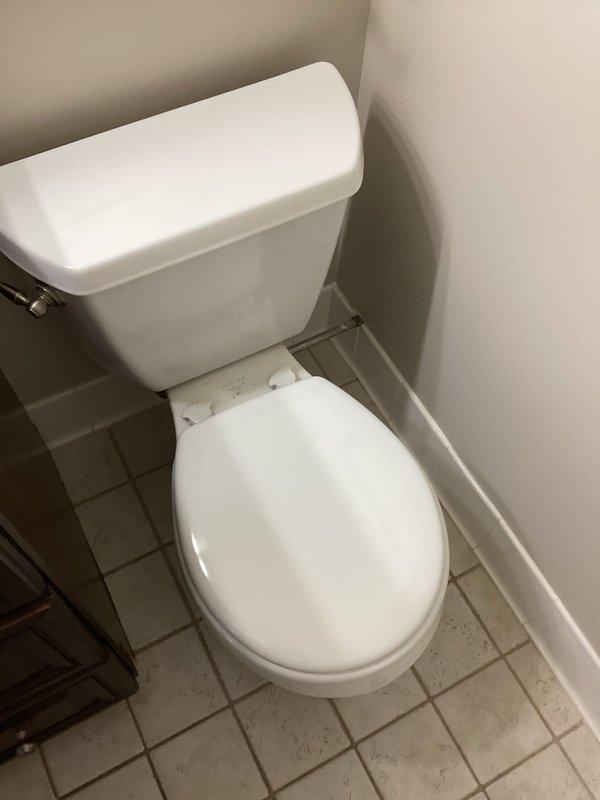 Completed installation of two customer-supplied toilets in master and hallway bathrooms, removing the existing fixtures. Additionally, removed old top mount sink in hallway bathroom and installed new customer-supplied vessel-style sink with distinctive red bowl, making all necessary water connections and ensuring proper function.