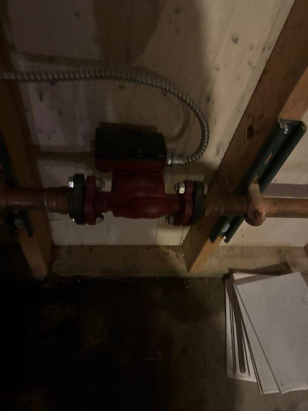 Responded to a no heat/no hot water call for a boiler system. Diagnosed failure of the primary loop pump which was affecting both heating and domestic hot water. Replaced defective pump, restoring proper operation to hydronic floor heating system and domestic hot water supply.