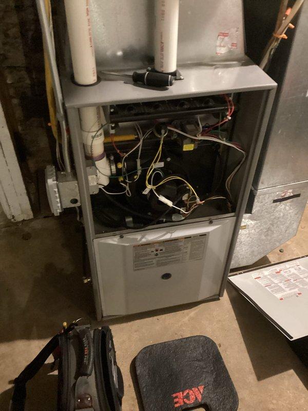 Performed scheduled maintenance tune-up on residential heating system. Inspection revealed rusty heat exchanger in furnace unit. Completed all required preventative maintenance procedures and adjustments to restore optimal operation.