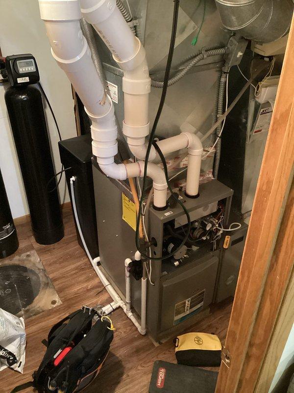 Performed scheduled preventative maintenance on residential furnace system per prepaid agreement. Conducted comprehensive combustion analysis using UEI C161 analyzer to verify efficient and safe operation. Inspected all components with special attention to ventilation system and PVC exhaust pipes; all connections and joints appear properly sealed with no issues noted.