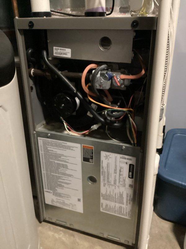 Conducted annual furnace maintenance service as per agreement. Performed comprehensive tune-up procedure on unit, inspecting all internal components including electrical connections, motor assembly, and ventilation system. System functioning properly after service with no issues identified.