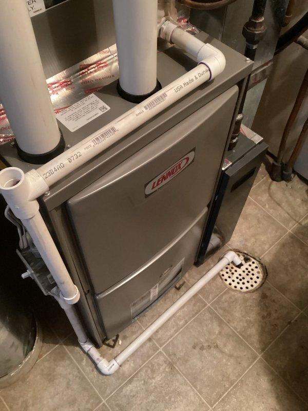 Responded to no-heat service call for a townhouse with a Lennox furnace system (less than 10 years old). Upon arrival, discovered thermostat was incorrectly set to cooling mode rather than heating mode. Corrected thermostat settings by switching from cool to heat, restoring normal heating function to the property.