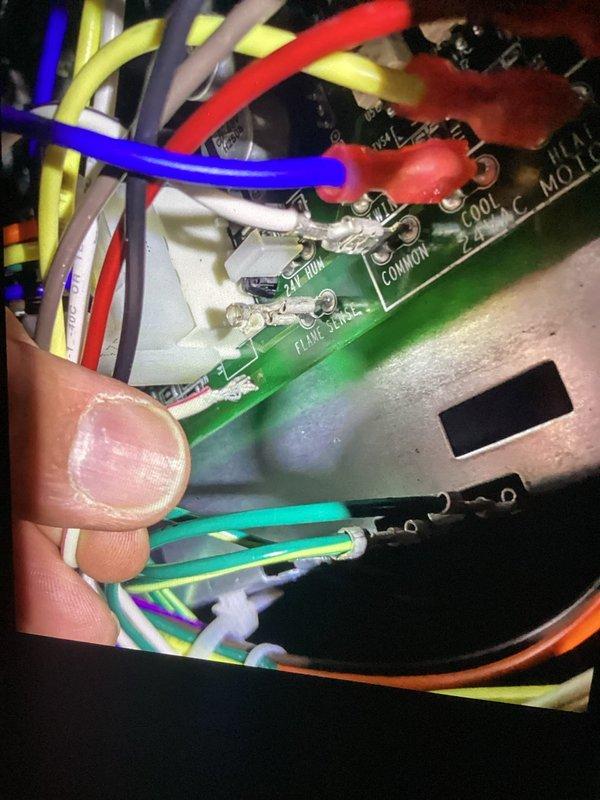 Responded to no heat complaint at commercial site. Determined installers had failed to connect sensor wire to the control board. Successfully installed new connector and properly terminated the sensor wire to the appropriate terminals, restoring heat function.