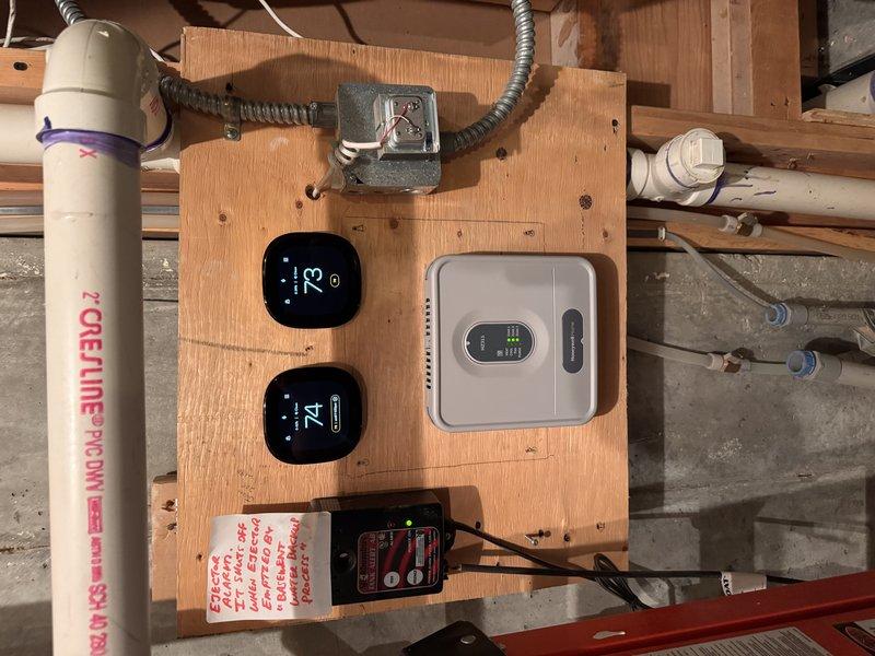 Installed complete zoning system for improved climate control, including 4 new thermostats, 4 zone damper motors, and zone control boards. Confirmed proper installation of central control gateway and verified temperature readings across all zones. System fully operational with proper wiring connections to existing HVAC infrastructure.