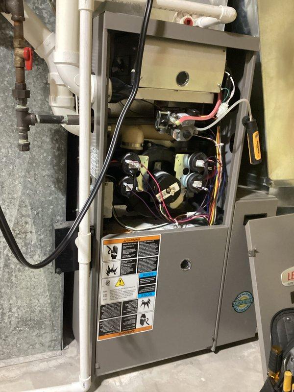Performed scheduled preventative maintenance on customer's furnace system. Opened unit to inspect internal components including electrical connections, circuit boards, and ventilation pathways. Conducted comprehensive tune-up with no issues found; system is operating properly and at optimal efficiency.