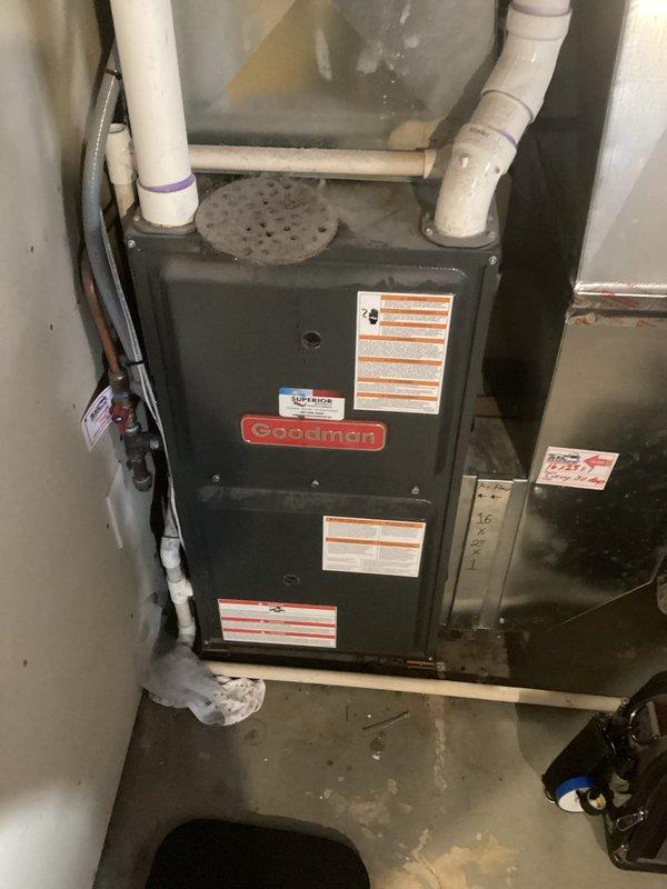 Performed scheduled maintenance tune-up on Goodman furnace system. Inspected all components including PVC venting, condensate lines, and electrical connections. System was cleaned, tested, and verified to be operating within normal parameters with no issues identified.