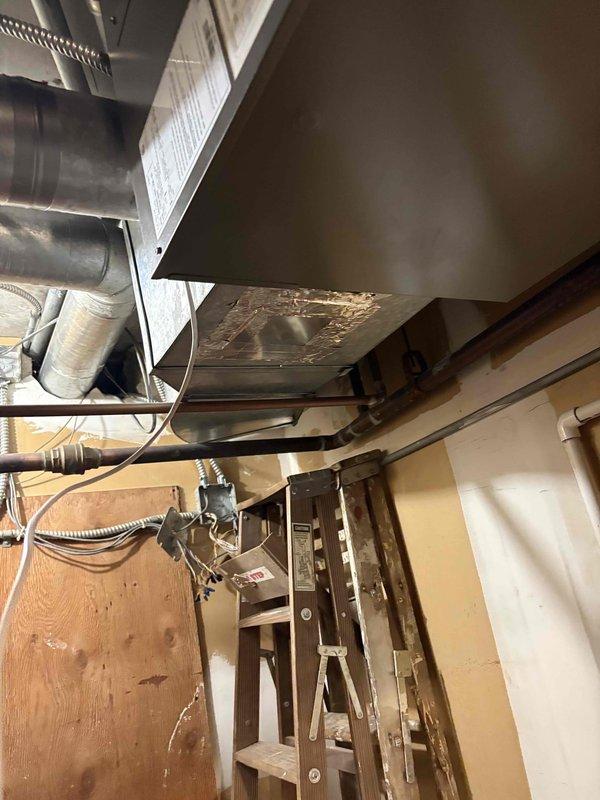 Responded to call back regarding heat distribution issues across multiple floors. Inspected ductwork system and found improper airflow balance with majority of air directed to 3rd floor. Installed baffles in main trunk line to properly regulate airflow distribution between all floors, restoring normal heating function to 1st and 2nd levels.