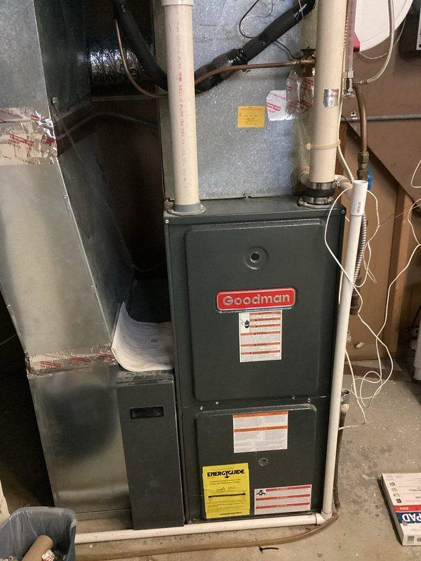 Performed scheduled tune-up on Goodman furnace unit under preventative maintenance agreement. Diagnostic testing revealed signs of compromised heat exchanger integrity. Project manager has been scheduled for follow-up evaluation and resolution.