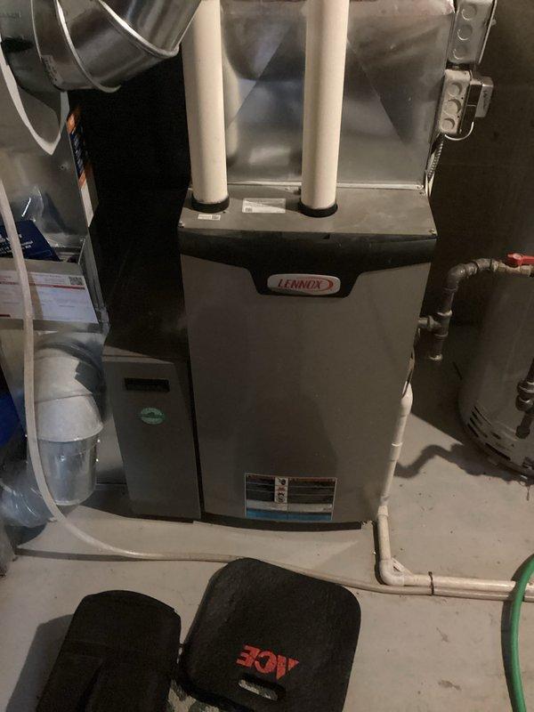 Performed routine maintenance tune-up on Lennox furnace system as scheduled. Inspected PVC exhaust venting, ductwork connections, and overall system operation. All components functioning normally with no issues identified; service completed successfully.