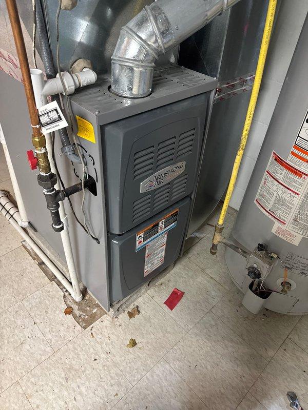 Responded to no heat call for Armstrong Air 80% efficient furnace. Diagnosed pressure switch lockout error. Serviced by clearing pressure switch ports, which resolved the heating issue and restored proper system function.