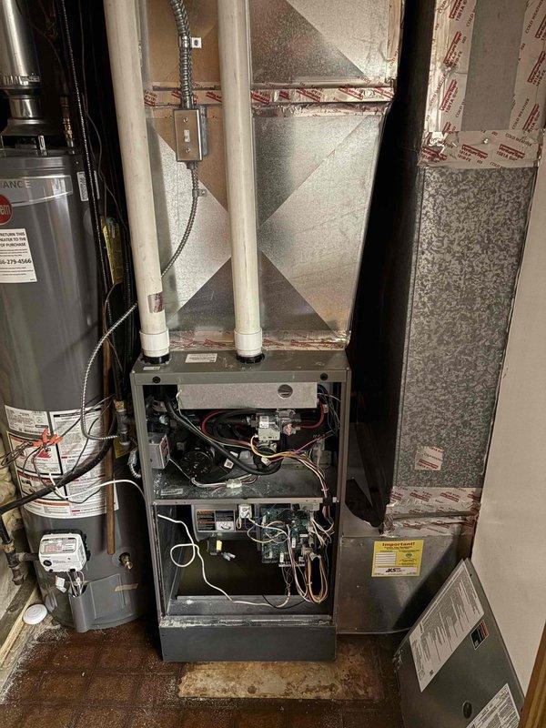 Successfully installed a new heat exchanger in the residential Lennox furnace system located in the utility closet. Complete operation testing confirmed the unit is functioning properly after repair.