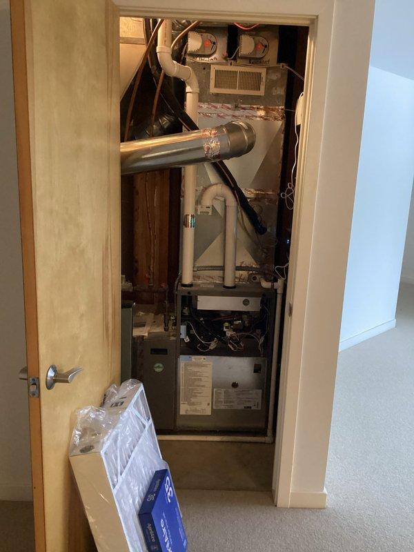 Completed scheduled Preventive Maintenance Agreement service on customer's furnace system. Inspected key components including ductwork connections, control devices, and ventilation system. Examined furnace unit and associated mechanical components, confirming proper installation and functionality of the HVAC system.